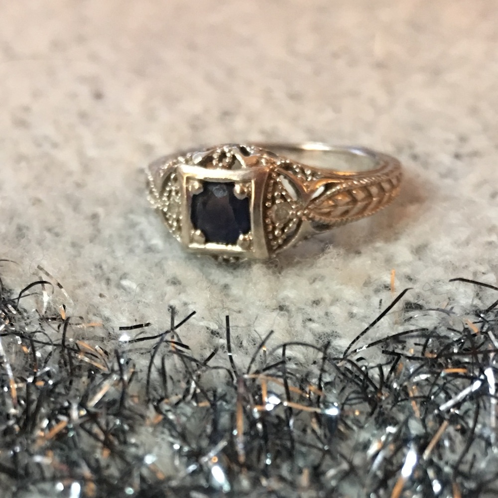 Sterling silver and sapphire art deco style, size7
